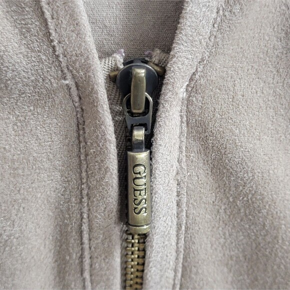 Guess Top Womens XL Tan Faux Suede Sleeveless V Neck Halter Zip Front Peplum - Picture 9 of 11